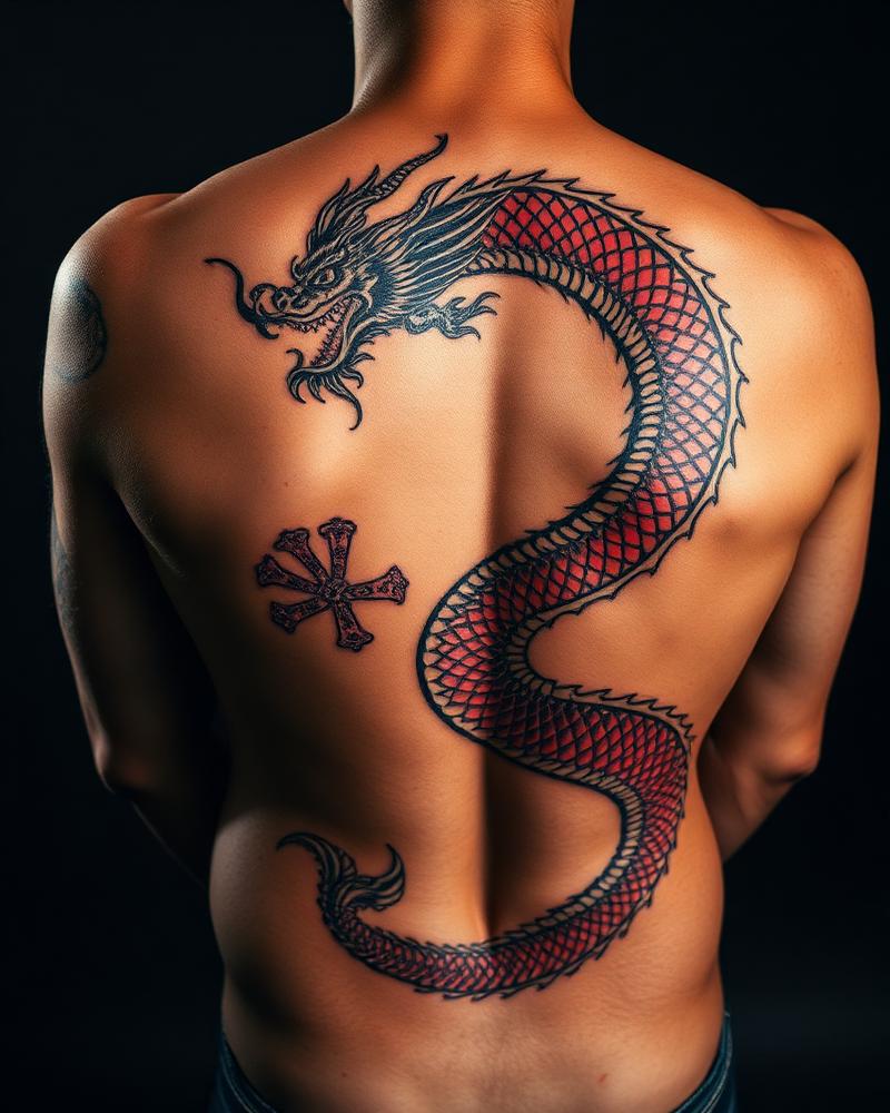 Japanese dragon back tattoo in color